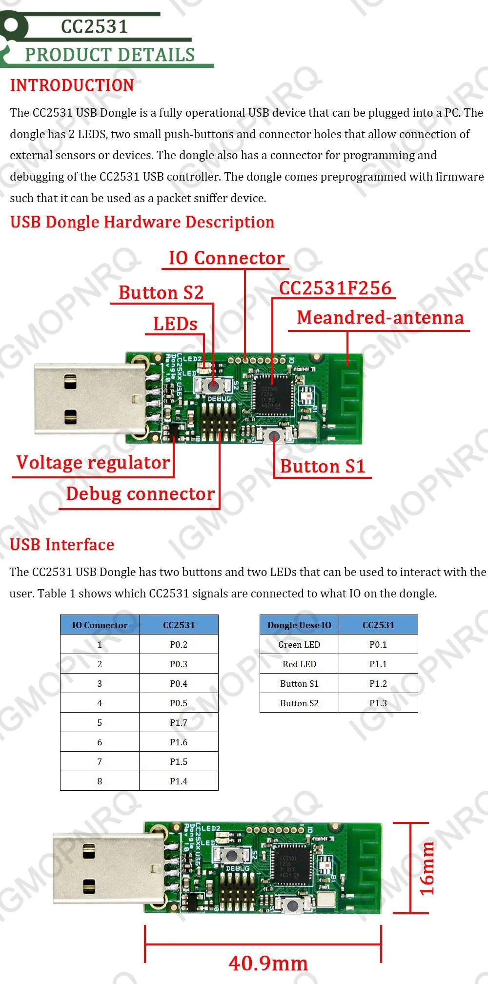 CC2531 Zigbee Emulator CC-Debugger USB Programmer CC2540 CC2531 Sniffer with antenna Bluetooth Module Connector Downloader Cable