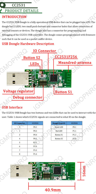 CC2531 Zigbee Emulator CC-Debugger USB Programmer CC2540 CC2531 Sniffer with antenna Bluetooth Module Connector Downloader Cable