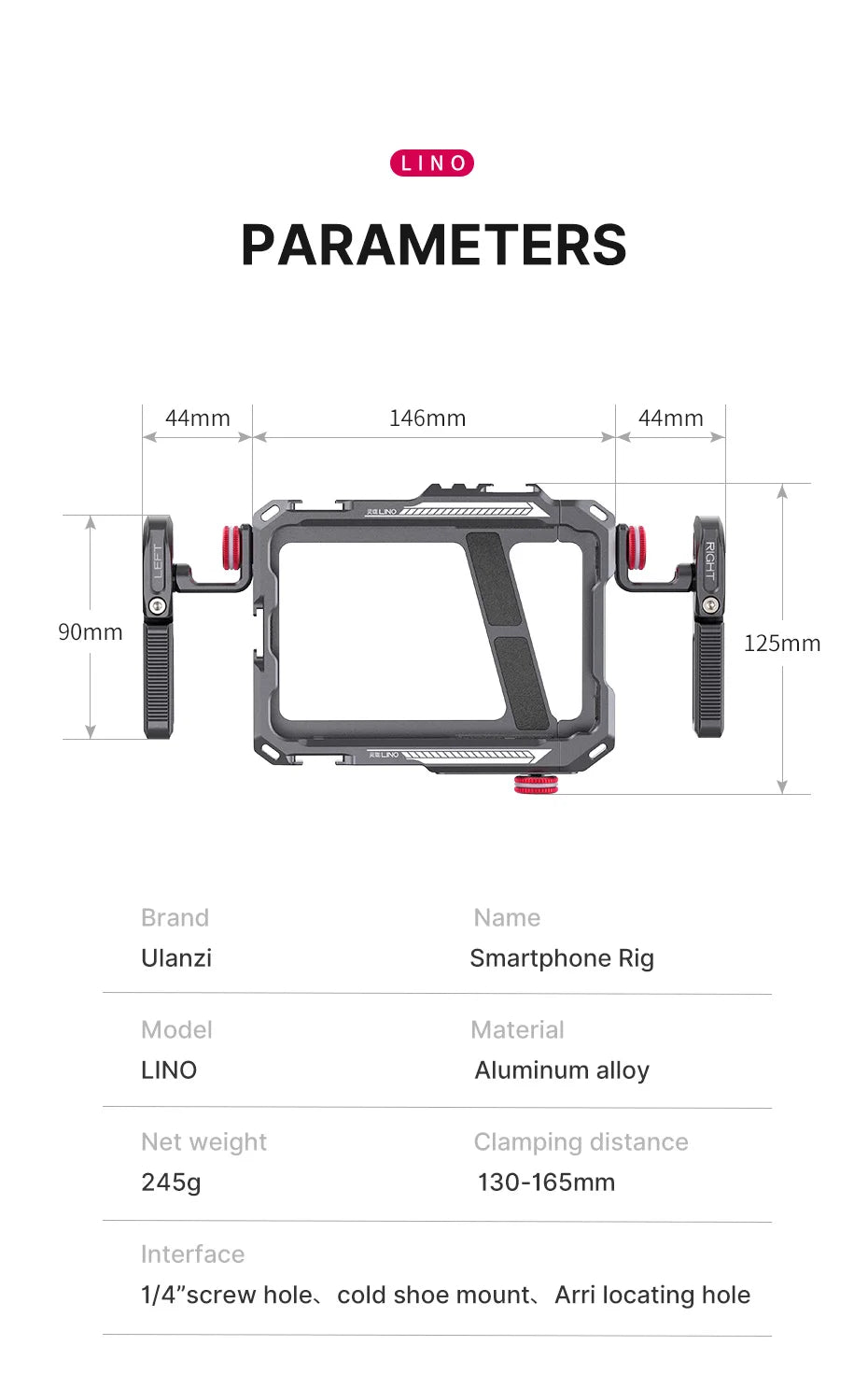 Ulanzi Lino Smartphone Cage for iPhone 16 15 14 13 X XR XS Max Mini/Pro/Pro Max Smartphone Handle Grip Phone Vlog Video
