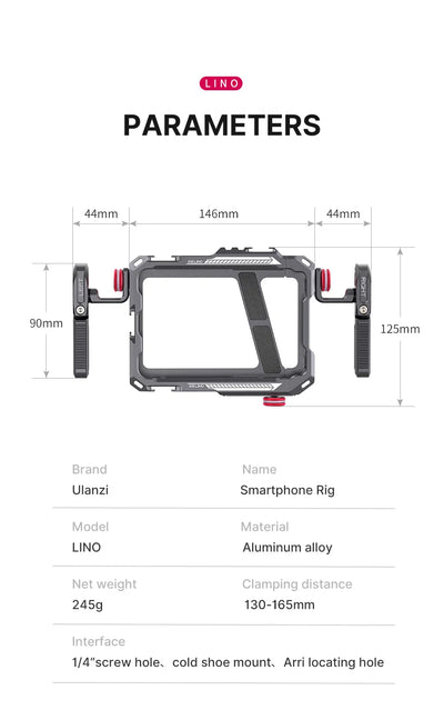 Ulanzi Lino Smartphone Cage for iPhone 16 15 14 13 X XR XS Max Mini/Pro/Pro Max Smartphone Handle Grip Phone Vlog Video