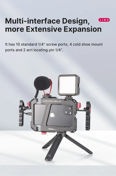 Ulanzi Lino Smartphone Cage for iPhone 16 15 14 13 X XR XS Max Mini/Pro/Pro Max Smartphone Handle Grip Phone Vlog Video