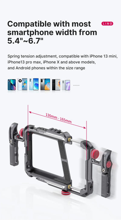Ulanzi Lino Smartphone Cage for iPhone 16 15 14 13 X XR XS Max Mini/Pro/Pro Max Smartphone Handle Grip Phone Vlog Video