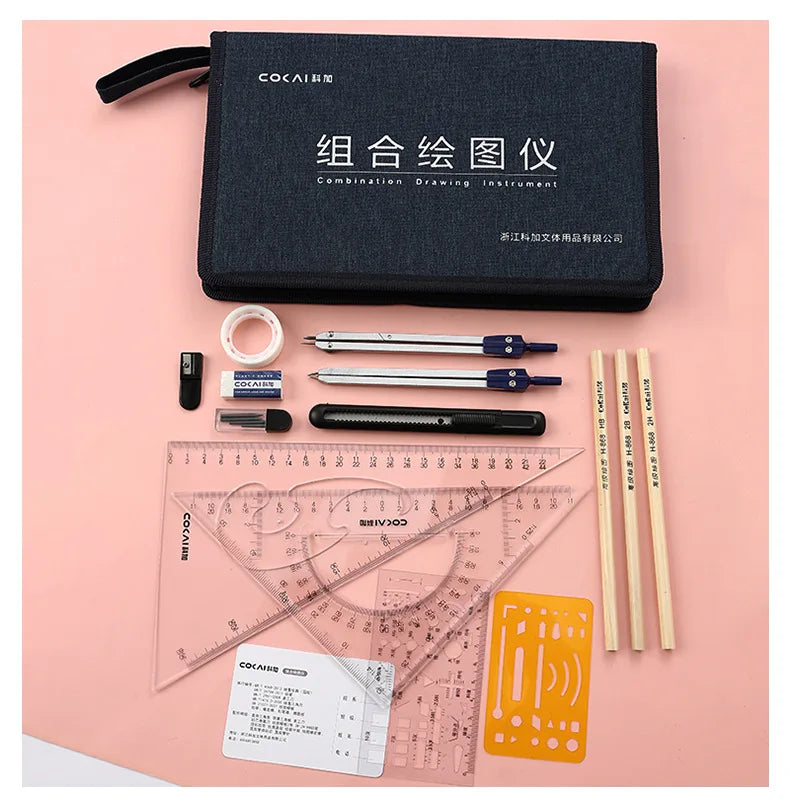 15 In1 Compass Ruler Math Geometry Plate Stationery Set Students Professional Civil Mechanical Engineering Drawing Accessori