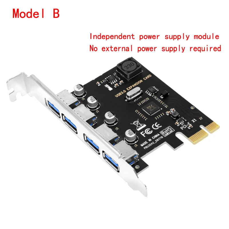 4 Port USB 3.0 PCI-E Expansion Card PCI Express PCIe USB 3.0 HUB Adapter 4-Port USB3.0 Controller USB 3 0 PCI e PCIe Express 1X