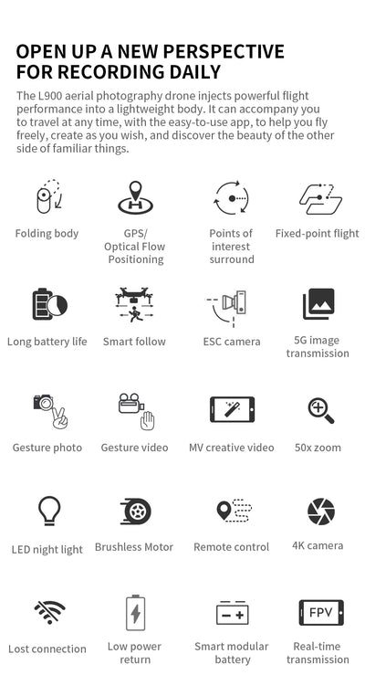 L900 Pro GPS Drone 4K Professional HD Dual Camera 5G Wifi Photography Brushless Foldable Quadcopter RC Distance 1.2KM Dron Toy