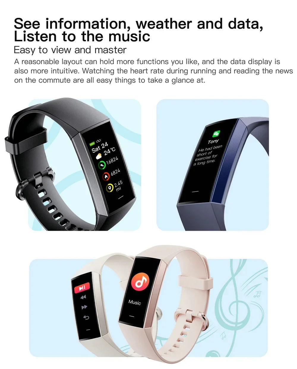 Amoled Display 1.1 Inch Women Smart Bracelet Fitness Band Watch New In Women'S Watches Pedometers For Walking For Oppo Phone