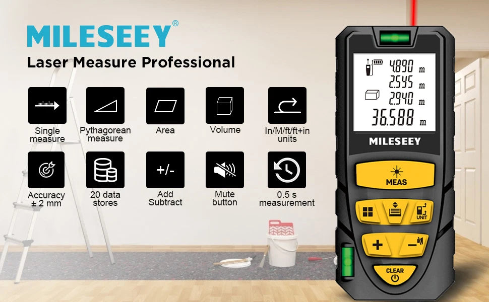 MILESEEY Laser Distance Meter S2 40M 60M 80M 100M 120M Laser Rangefinder,Trenas a Laser with Multi Measurement Function