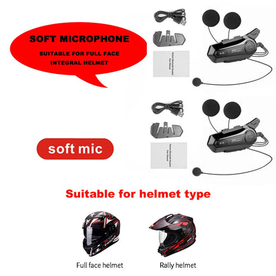 1/2Pcs Bluetooth Motorcycle Helmet Intercom Headset for 2 Rider intercomunicador Moto Wireless Interphone Noice Reduction