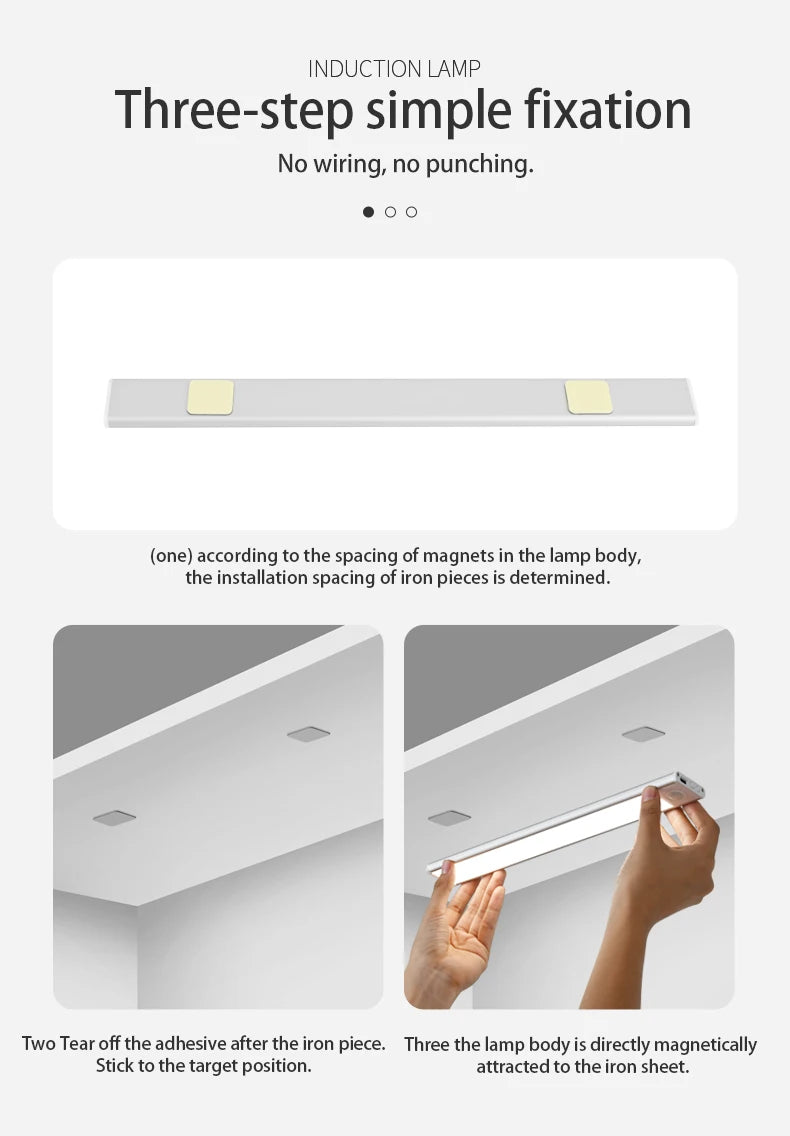 Led night light sensor de movimento sem fio usb armário luz noturna lâmpada para armário de cozinha quarto guarda-roupa 20/30/40/60cm
