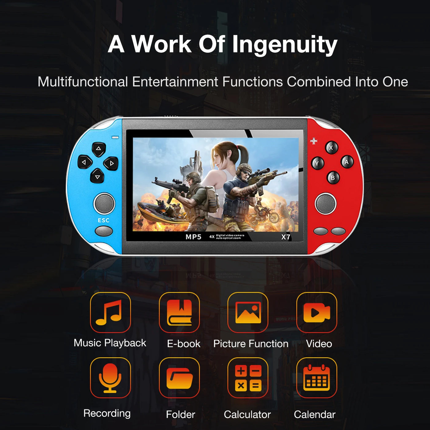 X7 Dual Joystick Handheld Game Console 4.3 Inch HD Large Screen Supports 12 Emulator Games Built-in 10000 Games