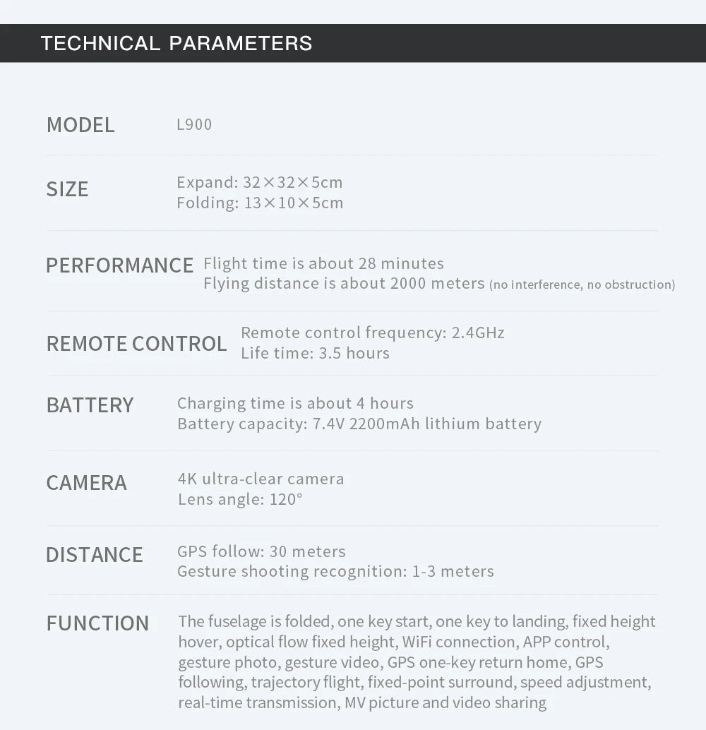 L900 Pro GPS Drone 4K Professional HD Dual Camera 5G Wifi Photography Brushless Foldable Quadcopter RC Distance 1.2KM Dron Toy
