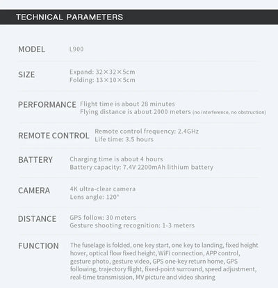 L900 Pro GPS Drone 4K Professional HD Dual Camera 5G Wifi Photography Brushless Foldable Quadcopter RC Distance 1.2KM Dron Toy