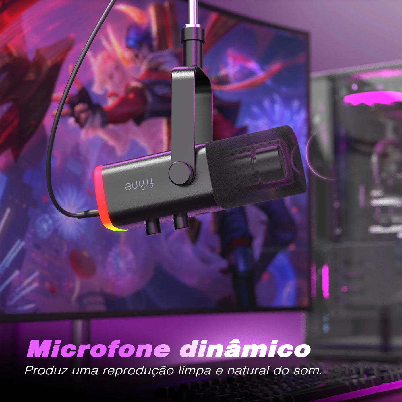 FIFINE USB/XLR Dynamic Microphone with Touch Mute Button,Headphone jack,I/O Controls,for PC PS5/4 mixer,Gaming MIC Ampligame AM8