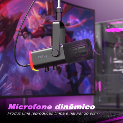 FIFINE USB/XLR Dynamic Microphone with Touch Mute Button,Headphone jack,I/O Controls,for PC PS5/4 mixer,Gaming MIC Ampligame AM8