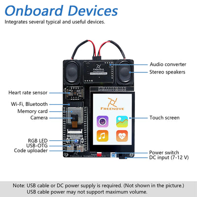 Freenove Development Kit for ESP32-S3 CAM Wireless, Dual-core 32-bit 240 MHz, Touch Screen Stereo Speakers Heart Rate Sensor