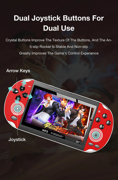 X7 Dual Joystick Handheld Game Console 4.3 Inch HD Large Screen Supports 12 Emulator Games Built-in 10000 Games
