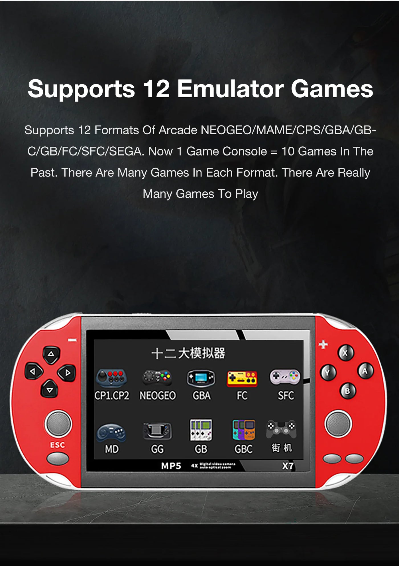 X7 Dual Joystick Handheld Game Console 4.3 Inch HD Large Screen Supports 12 Emulator Games Built-in 10000 Games