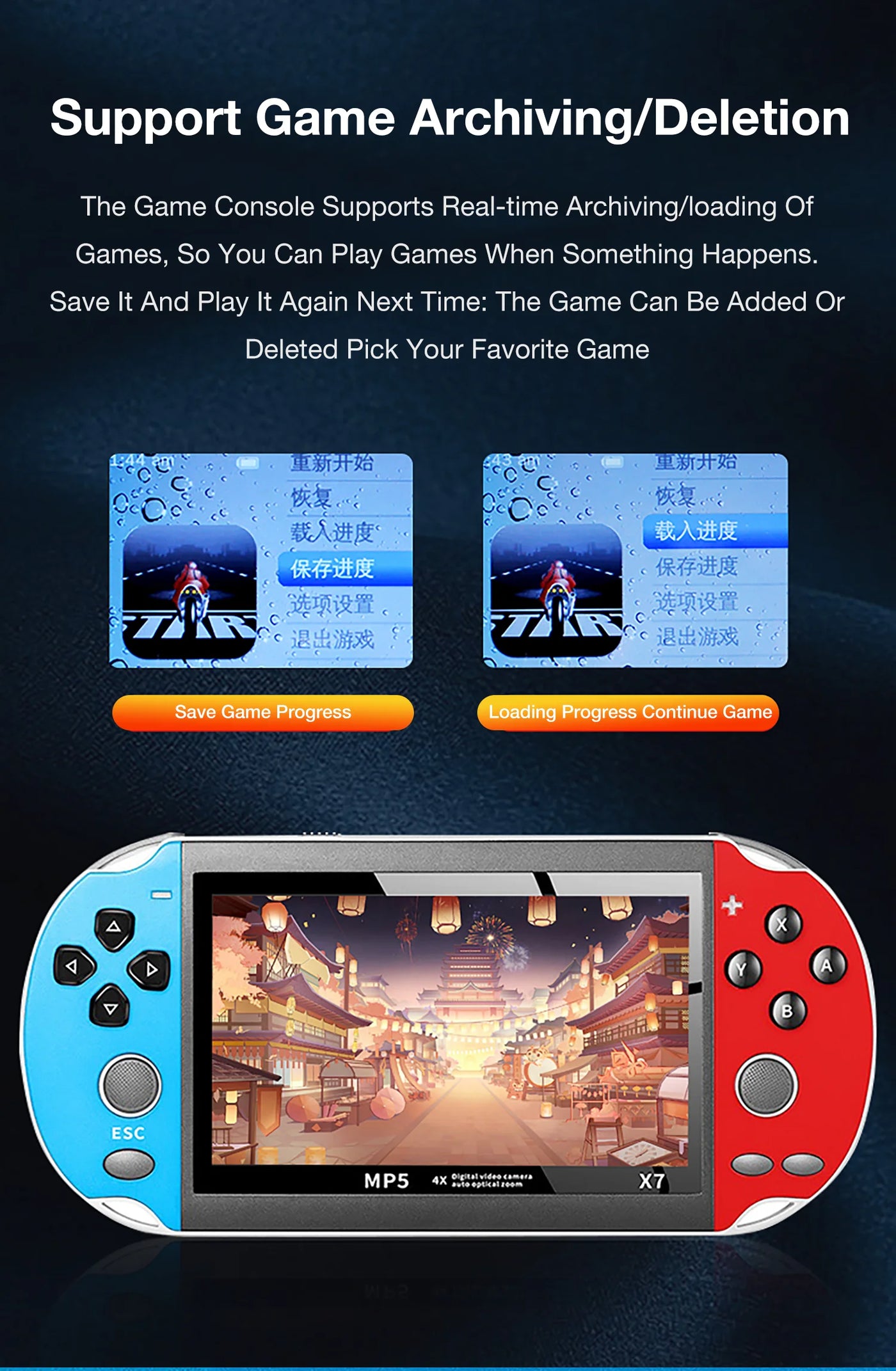 X7 Dual Joystick Handheld Game Console 4.3 Inch HD Large Screen Supports 12 Emulator Games Built-in 10000 Games