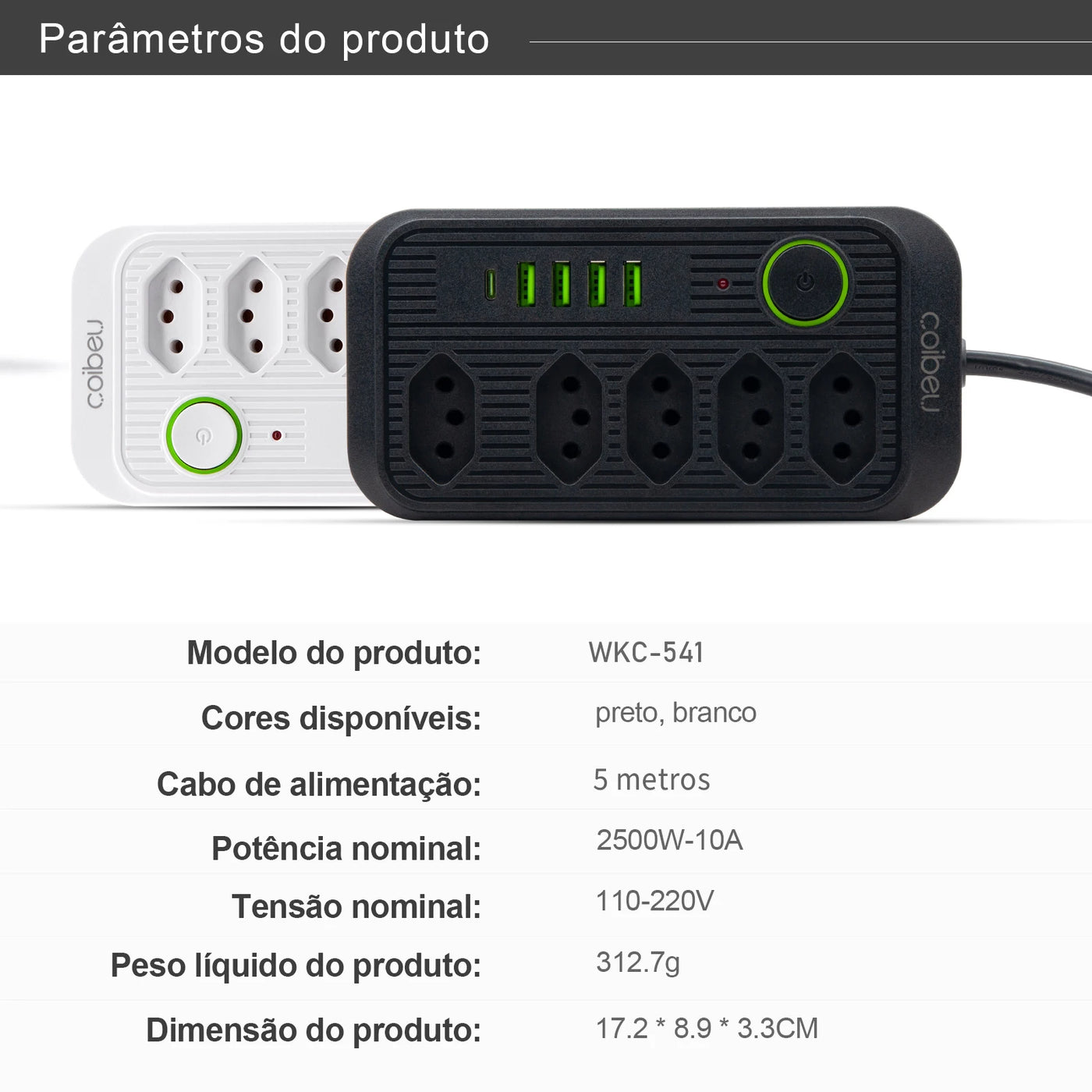 Extension, electrical extension, USB socket, power outlet line filter, 5 meters extension, electric extension, 110-220V,10A