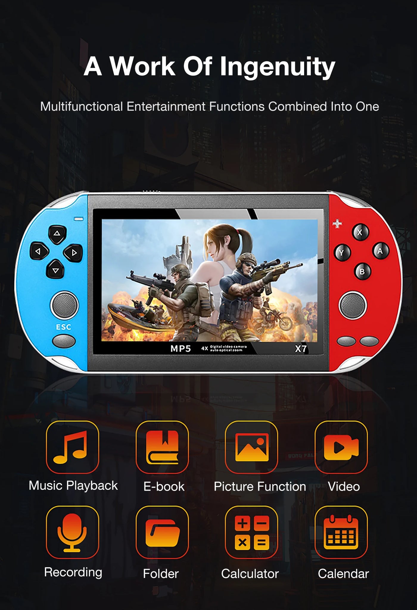 X7 Dual Joystick Handheld Game Console 4.3 Inch HD Large Screen Supports 12 Emulator Games Built-in 10000 Games