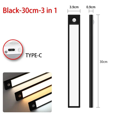Led night light sensor de movimento sem fio usb armário luz noturna lâmpada para armário de cozinha quarto guarda-roupa 20/30/40/60cm