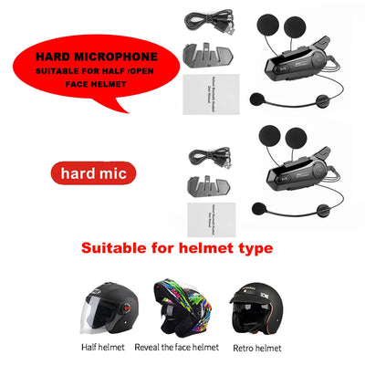 1/2Pcs Bluetooth Motorcycle Helmet Intercom Headset for 2 Rider intercomunicador Moto Wireless Interphone Noice Reduction
