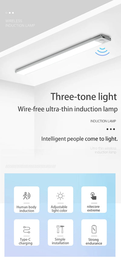 Led night light sensor de movimento sem fio usb armário luz noturna lâmpada para armário de cozinha quarto guarda-roupa 20/30/40/60cm
