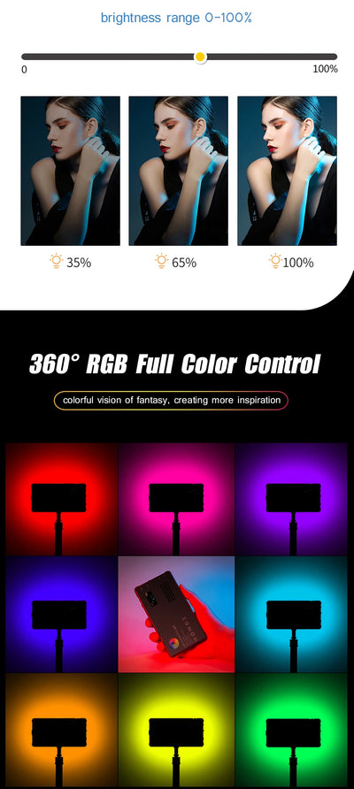 RGB LED Video Light Photography Fill Camera Lighting Panel CRI95+ 2500-9000K LCD Display Cold Shoe For Vlog Live Streaming DSLR