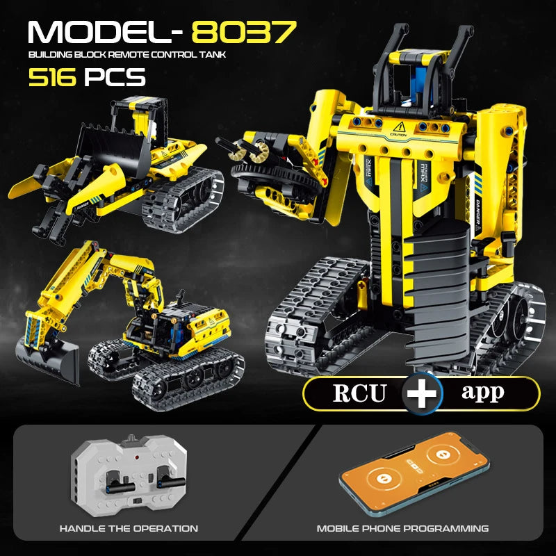 520pcs 3 in 1 City Technical RC Robot Excavator Racing Car Building Blocks Remote Control Bulldozer Truck Bricks Toys For Kids