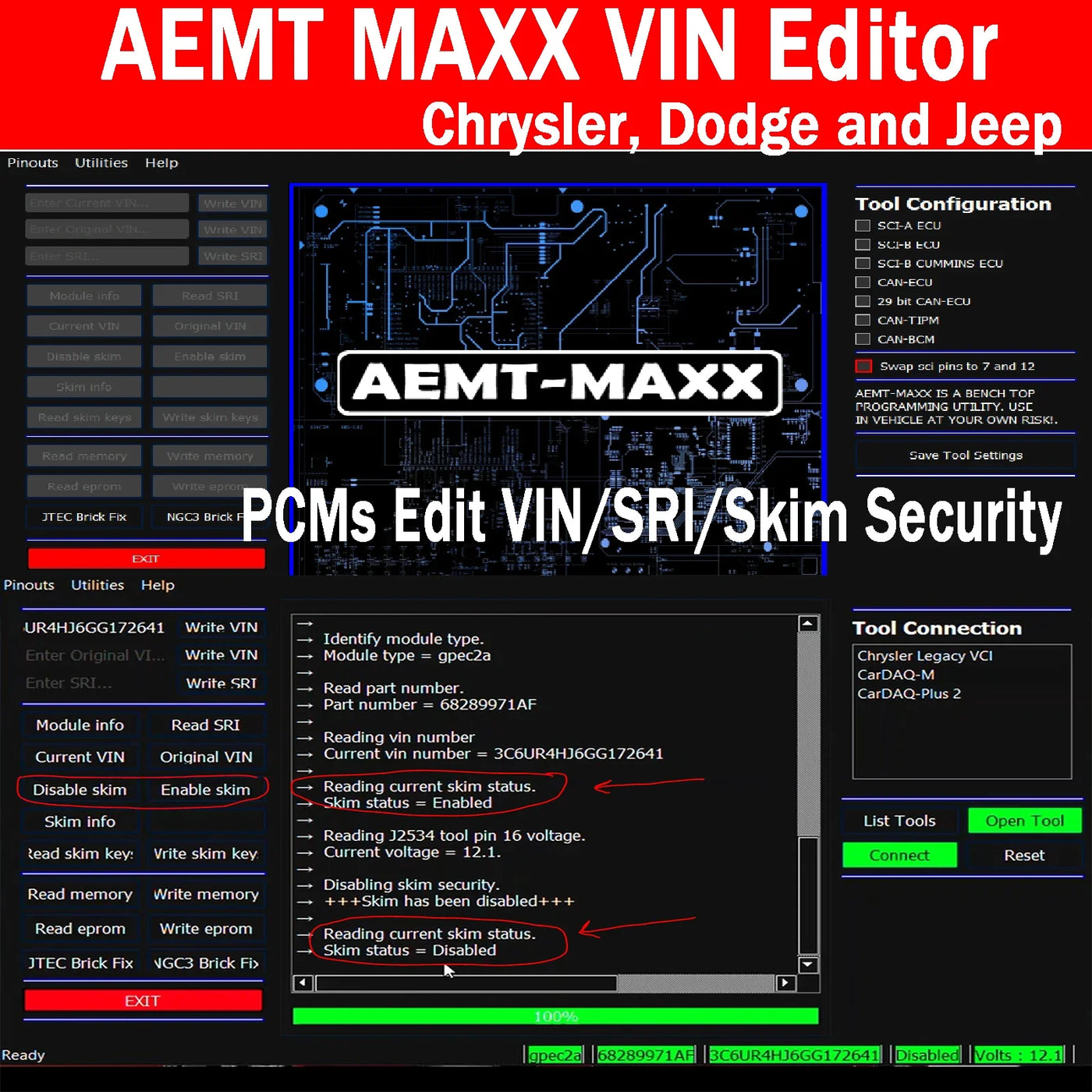 AEMT MAXX for Chrysler VIN Editor Program PCMs Edit Skim Security Use GPEC for Chrysler/Dodge/Jeep Gas Diesel 2022 Support J2534