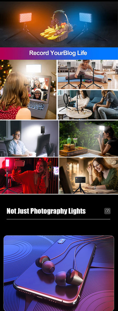 RGB LED Video Light Photography Fill Camera Lighting Panel CRI95+ 2500-9000K LCD Display Cold Shoe For Vlog Live Streaming DSLR