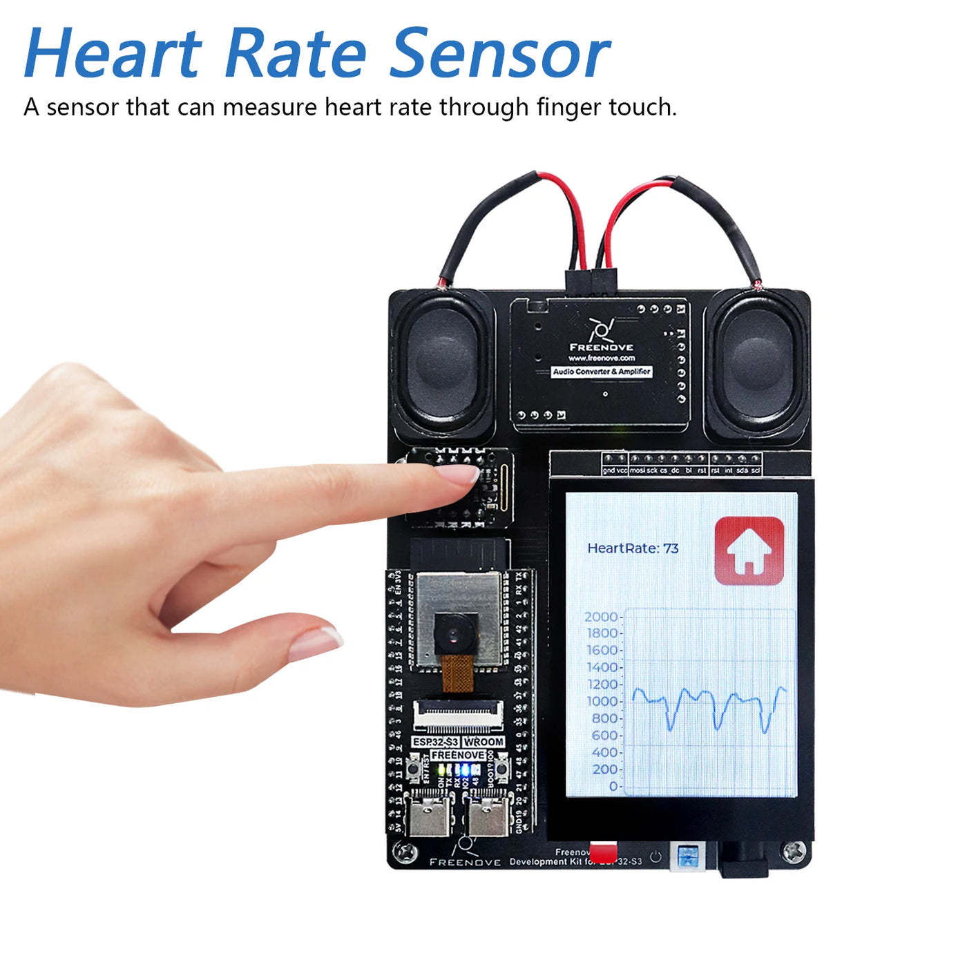 Freenove Development Kit for ESP32-S3 CAM Wireless, Dual-core 32-bit 240 MHz, Touch Screen Stereo Speakers Heart Rate Sensor