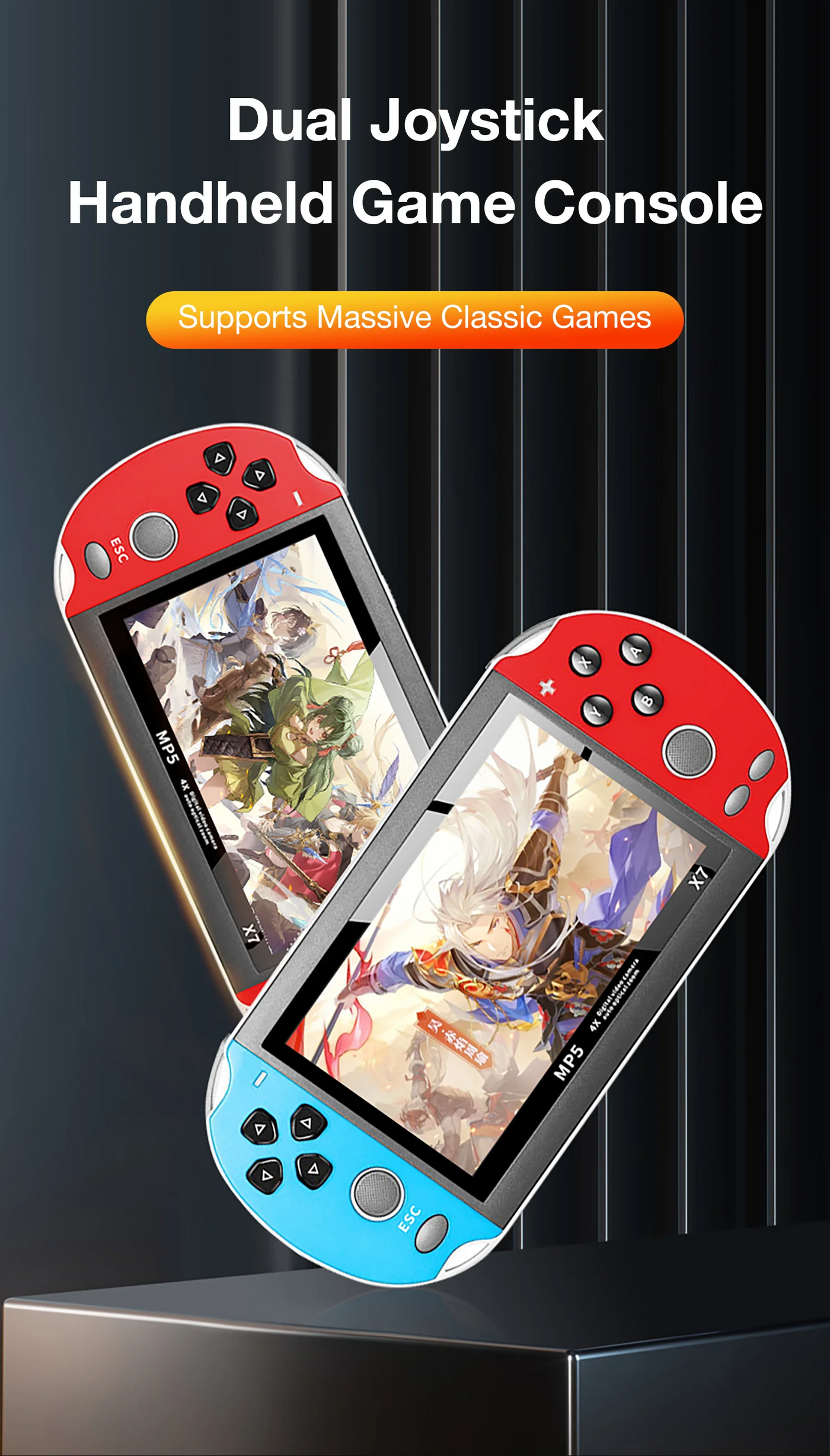 X7 Dual Joystick Handheld Game Console 4.3 Inch HD Large Screen Supports 12 Emulator Games Built-in 10000 Games